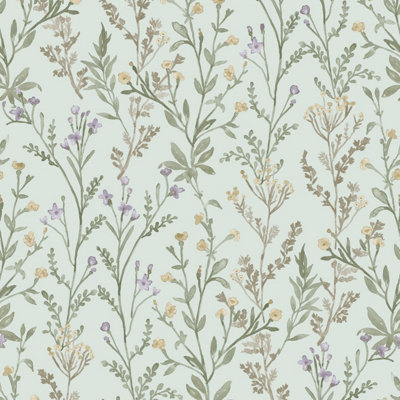 Grandeco Boutique Sprig Leaf PVC-free Eco Wallpaper, Aqua