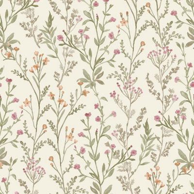 Grandeco Boutique Sprig Leaf PVC-free Eco Wallpaper, Neutral