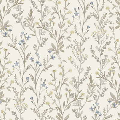 Grandeco Boutique Sprig Leaf PVCfree Eco Wallpaper, White DIY at B&Q