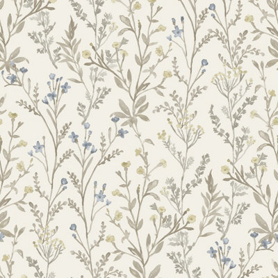 Grandeco Boutique Sprig Leaf PVC-free Eco Wallpaper, White