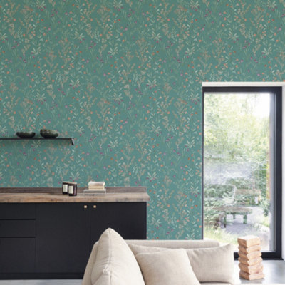 Grandeco Boutique Spring Leaf PVC-free Eco Wallpaper, Green