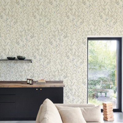 Grandeco Boutique Spring Leaf PVC-free Eco Wallpaper, Ivory Yellow