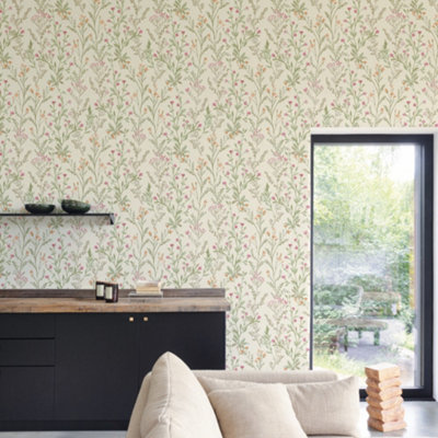 Grandeco Boutique Spring Leaf PVC-free Eco Wallpaper, Neutral