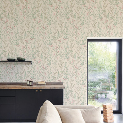 Grandeco Boutique Spring Leaf PVC-free Eco Wallpaper, Soft Pink