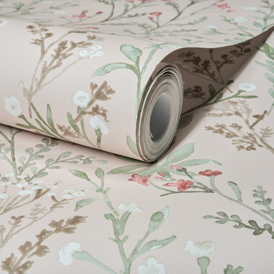 Grandeco Boutique Spring Leaf PVC-free Eco Wallpaper, Soft Pink