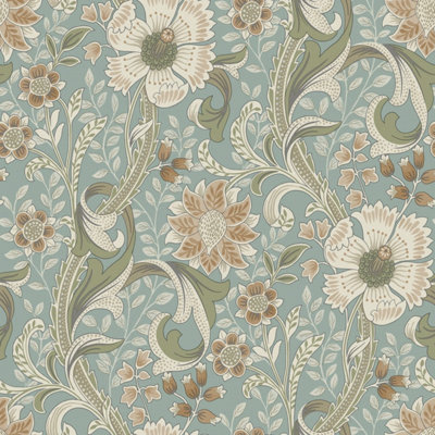 Grandeco Boutique Traditional Floral Trail PVC-free Eco Wallpaper, Blue