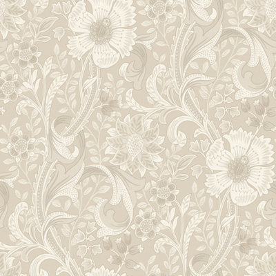 Grandeco Boutique Traditional Floral Trail PVC-free Eco Wallpaper, Neutral Beige