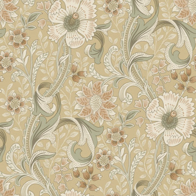 Grandeco Boutique Traditional Floral Trail PVC-free Eco Wallpaper, Neutral Yellow