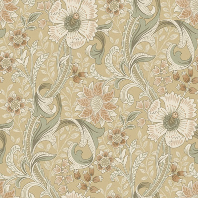 Grandeco Boutique Traditional Floral Trail PVC-free Eco Wallpaper, Neutral Yellow