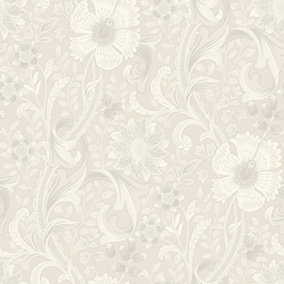 Grandeco Boutique Traditional Floral Trail PVC-free Eco Wallpaper, Off White