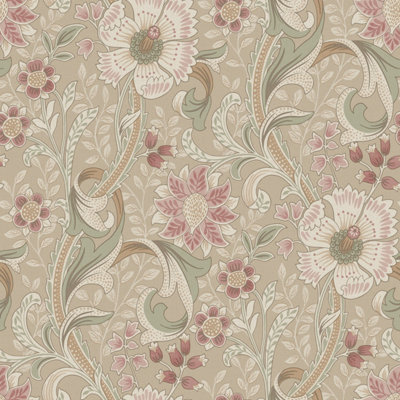 Grandeco Boutique Traditional Floral Trail PVC-free Eco Wallpaper, Taupe Pink