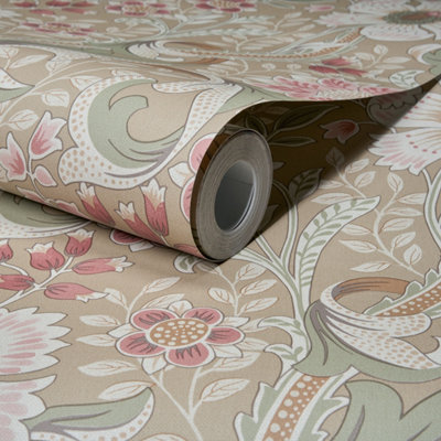 Grandeco Boutique Traditional Floral Trail PVC-free Eco Wallpaper, Taupe Pink