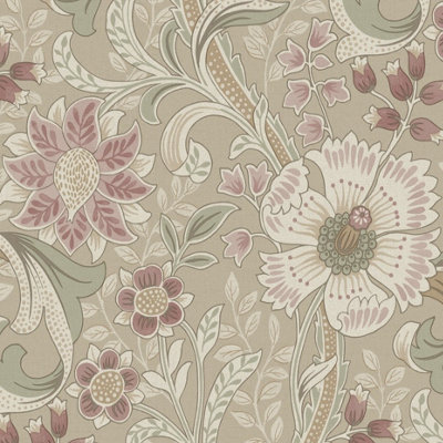 Grandeco Boutique Traditional Floral Trail PVC-free Eco Wallpaper, Taupe Pink