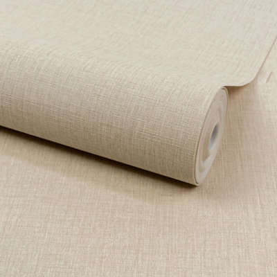 Grandeco Boutique Trente Linen Effect Luxury Weight Embossed Wallpaper, Natural Linen