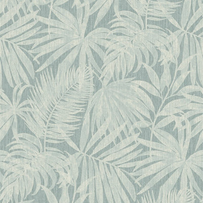 Grandeco Boutique Tropical Palm Leaf PVC-free Eco Wallpaper, Blue