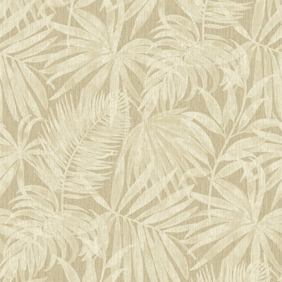 Grandeco Boutique Tropical Palm Leaf PVC-free Eco Wallpaper, Sand