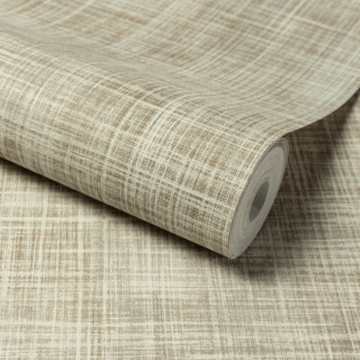 Grandeco Brushed Check Fabric Effect Textured Wallpaper, Neutral