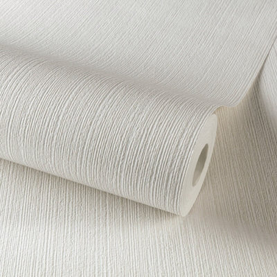 Grandeco Calcutta Plain Blown Vinyl Textured Wallpaper, White