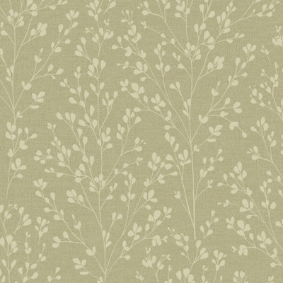 Grandeco Calluna Delicate Metallic Sprig Blown Vinyl Wallpaper, Beige