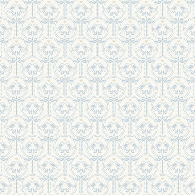 Grandeco Cameo Love Birds Nursery Textured Wallpaper, Blue