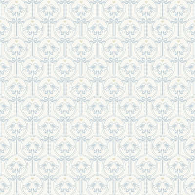 Grandeco Cameo Love Birds Nursery Textured Wallpaper, Blue