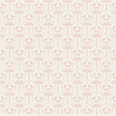 Grandeco Cameo Love Birds Nursery Textured Wallpaper, Pink