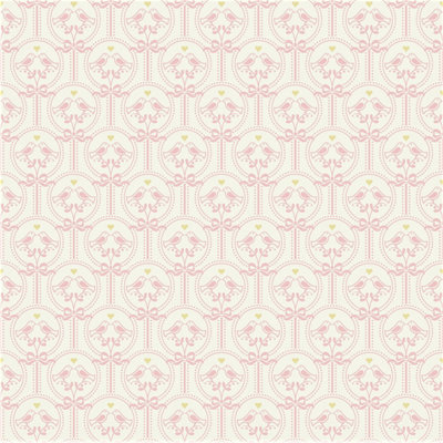 Grandeco Cameo Love Birds Nursery Textured Wallpaper, Pink