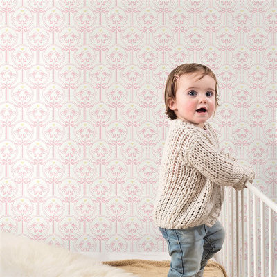 Grandeco Cameo Love Birds Nursery Textured Wallpaper, Pink