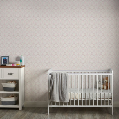 Grandeco Cameo Love Birds Nursery Textured Wallpaper, Pink