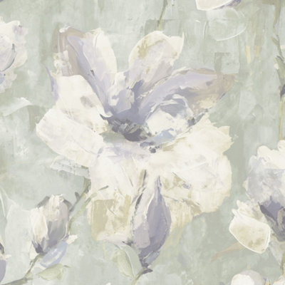 Grandeco Camilla Floral Oil Painting Textured Wallpaper, Chalky Matt Sage