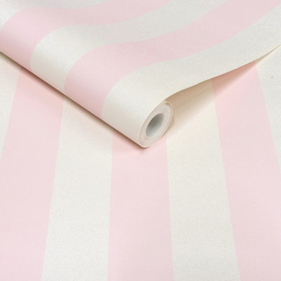 Grandeco Candy Stripe Nursery Textured Wallpaper Pink
