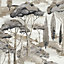 Grandeco Canopy View Contemporay Scenic Tree Toile Textured Wallpaper, Greige