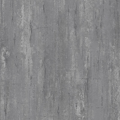 Grandeco Cave Distressed Plaster Blown Vinyl Textured  Wallpaper, Charcoal Grey