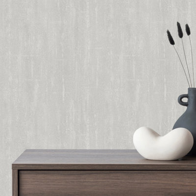 Grandeco Cave Distressed Plaster Blown Vinyl Textured  Wallpaper,  Concrete Grey