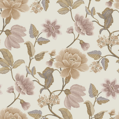 Grandeco Celica Camellia Bloom Floral Trail Textured Wallpaper, Blush Beige