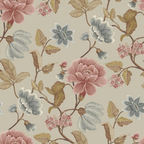 Grandeco Celica Camellia Bloom Floral Trail Textured Wallpaper, Grey