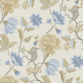Grandeco Celica Camilla Floral Trail Textured Wallpaper, China Blue