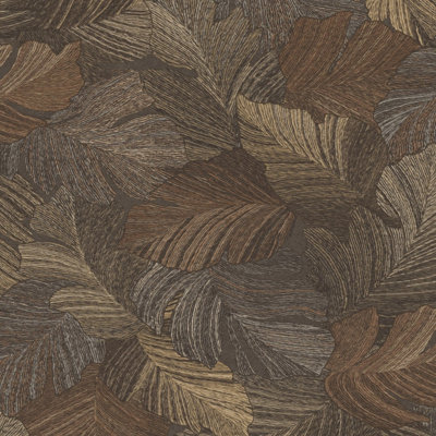 Grandeco Charming Scattered Leaves Textured Wallpaper, Chocolate Brown