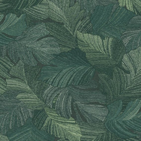 Grandeco Charming Scattered Leaves Textured Wallpaper, Green