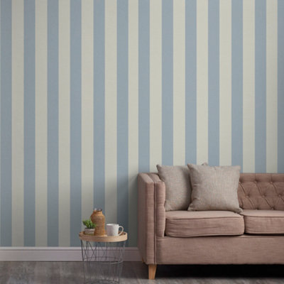 Grandeco Classic Wide Textured Stripe Wallpaper, Blue