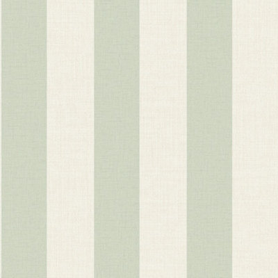 Grandeco Classic Wide Textured Stripe Wallpaper, Green Cream