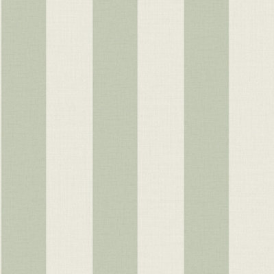 Grandeco Classic Wide Textured Stripe Wallpaper, Sage Green Cream