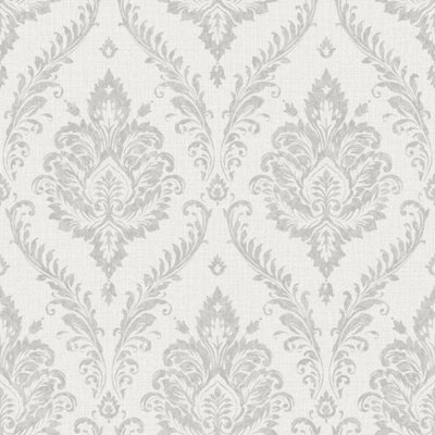 Grandeco Classical Grand Damask Textured Wallpaper, Grey