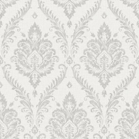 Grandeco Classical Grand Damask Textured Wallpaper, Grey