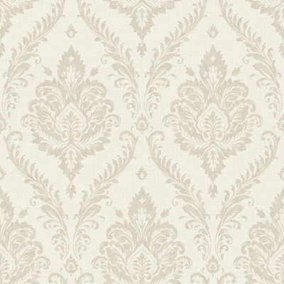 Grandeco Classical Grand Damask Textured Wallpaper, Neutral DIY at B&Q