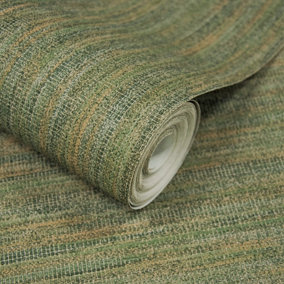 Grandeco Claus Plain Woven Textured Weave Wallpaper, Forest Green