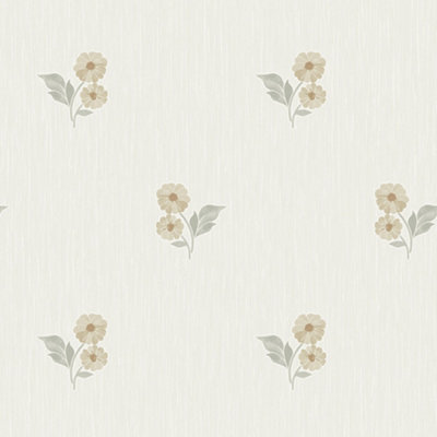 Grandeco Clematis Floral Sprig Textured  Blown Vinyl Wallpaper, Sage