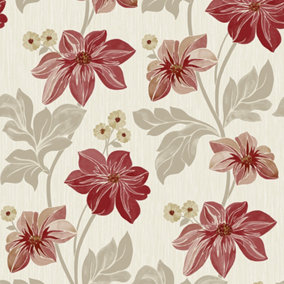 Grandeco Clematis Trail Textured Wallpaper, Red