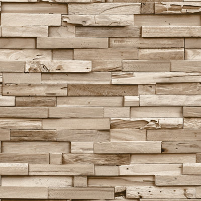 Grandeco Colorado Stacked Wood Block Plank Effect Textured Wallpaper ...