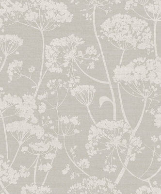 Grandeco Cow Parsley Organic Foliage Trail Wallpaper,Grey